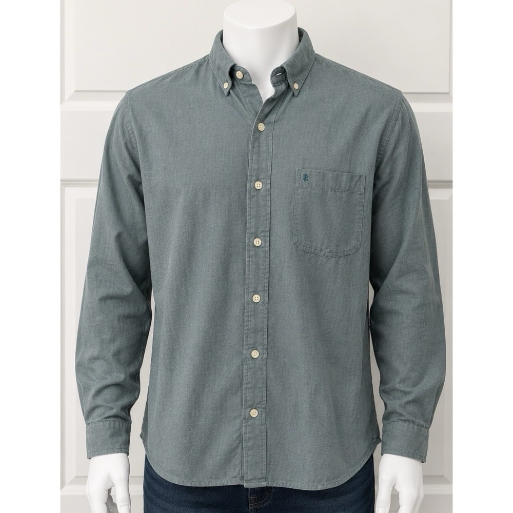 IZOD LACOSTE Men's Long Sleeve Shirt Button Down Large L Heathered Green Preppy - Picture 1 of 5